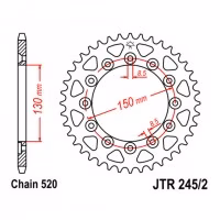 Зірка задня ведена JT JTR245/2 Honda NX250 Dominator XL250 Degree XR 250R Yamaha WR 250X WR 250R WR 250F WR 450F Motorcycle