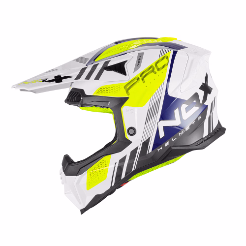 Шолом кросовий NOX N634 Storm Gloss White Blue Neon Yellow
