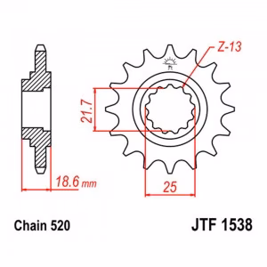 Зірка передня ведуча JT JTF1538 Kawasaki Z750 Z800 Motorcycle