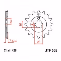 Зірка передня ведуча JT JTF555 Kawasaki KX Suzuki RM Yamaha TT-R FZR TZR YBA