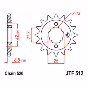 Зірка передня ведуча JT JTF512 Kawasaki  BJ GPZ GPX ZR ZX ZXR ER KLE Yamaha Suzuki Motorcycle