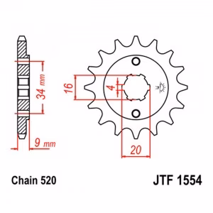 Зірка передня ведуча JT JTF1554 Yamaha DT200 TT-R230 Hyosung GT250 GV250 Motorcycle Yamaha ATV YFS200